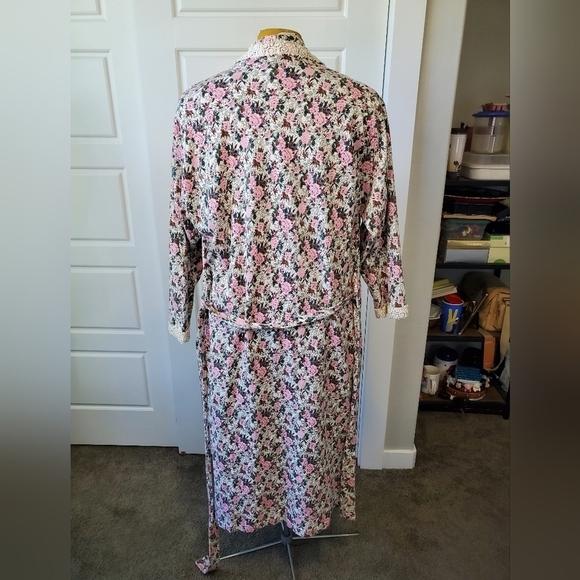 VINTAGE VICTORIA'S SECRET BEIGE PINK FLORAL COTTON ROBE WOMEN M/L COTTAGECORE - Picture 3 of 13